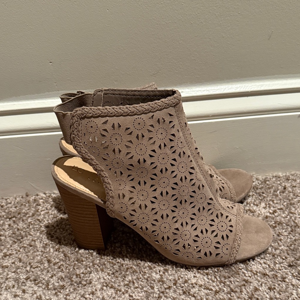 LC Lauren Conrad Taupe Peep-Toe Block Heels